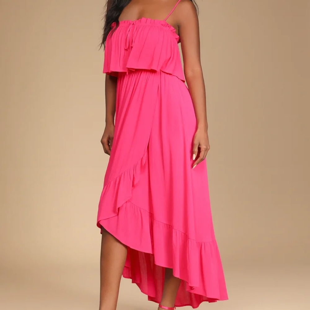 Lulu's Magenta Ruffled Midi Dress